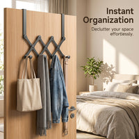 Bedroom Closet Hanging Rack with Retractable Over the Door Coat Design, Extendable Steel Organization for Students and Home