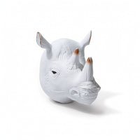 Rhino Head Wall Mount Sculpture Antique-Style Rhino Head with Tusk Resin