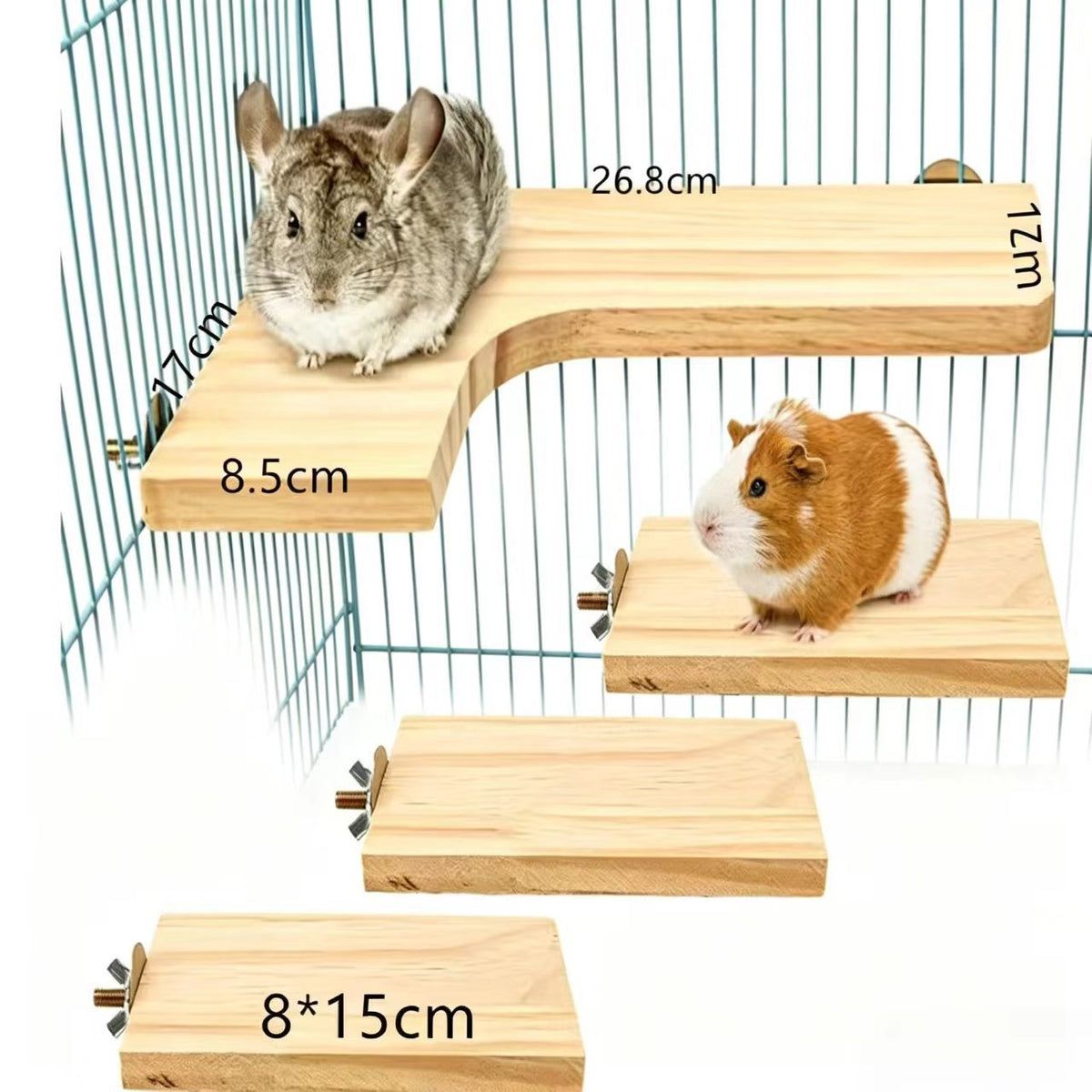 4-Piece Solid Wood Jump Board Set for Parrots, Hamsters, Chinchillas, Squirrels, and Sugar Gliders
