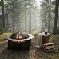 Round Fire Bowl Table Rust-Resistant Finish Log-Fueled Fire Bowl Table Easy Assembly for Backyard, Garden