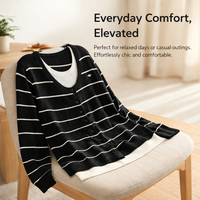 Womens Tops Striped Long Sleeve Round Neck Sweater for Casual Wear, UK Fake Two Piece Design, Plus Size Loose Fit for Leggings