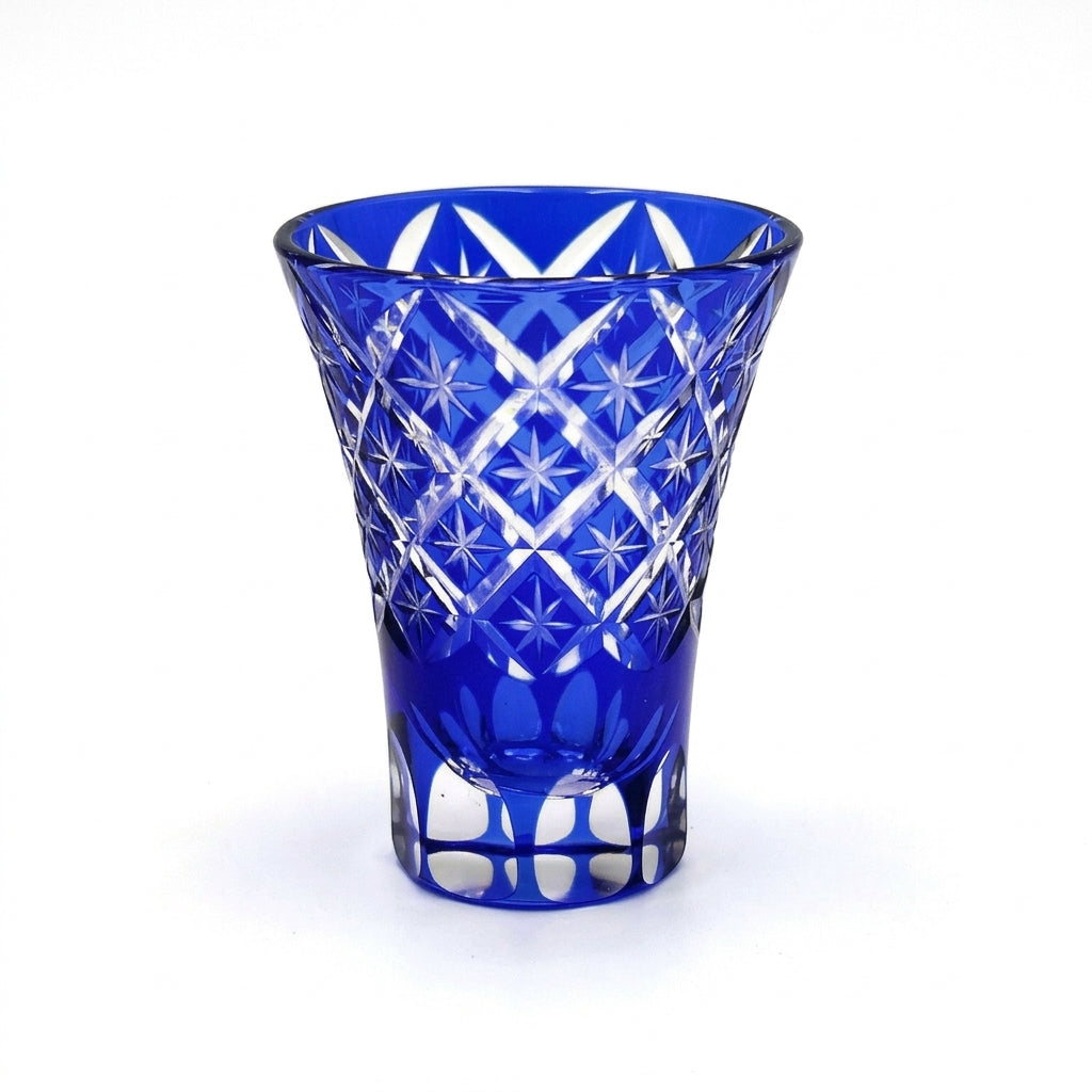 Kiriko-style Glass Sake Set, Sunflower Blue