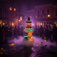 Outdoor Inflatable Pumpkin with Witch Hat Standing Display Brightly Colored Lawn Ornament Tall for Yard, Porch