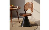 Retro Wooden Vanity Chair Backrest Rotating Vanity Chair Upholstered Seat