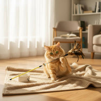 Cat Teaser Rod with Bell Interactive Play Cat Feather Teaser Steel Wire Feather Toy for Indoor