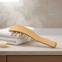 Wooden Massage Comb with Brass Pins Handheld Wooden Massage Comb for Travel