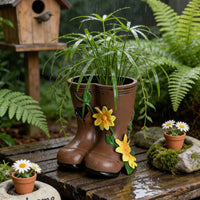 Rain Boot Planter Antique-Style Rain Boot Flower Pot Molded Details