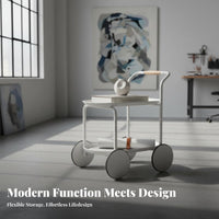 2-Tier Rolling Side Table Minimalist Design Mobile Furniture Large Capacity