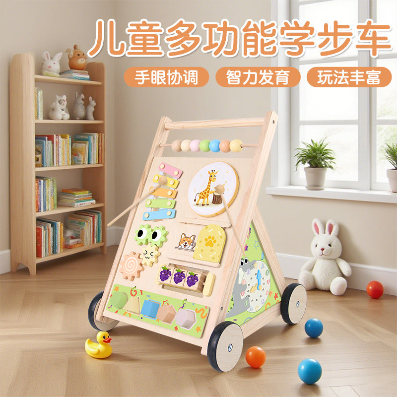 Wooden Baby Walker, Multi-functional, Anti-tip, for 0-2 Years, Educational Push Toy
