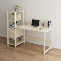 Spacious Desktop Computer Desk Bookshelf Easy Assembly Computer Desk with Hutch Sturdy Construction Study Table Shelving Unit X-Brace Support for Dorm Room