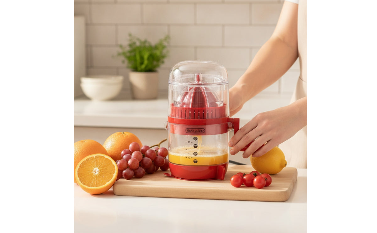 Compact Manual Juicer with Dust Cover Countertop Hand-Crank Juicer for Kitchen, Home, Small Areas