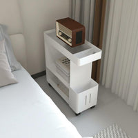 Narrow C-Shaped Table Space-Saving Nightstand 2-Tier Storage for Study, Students