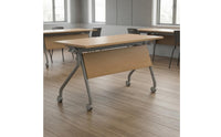Swivel Casters Mobile Meeting Table Wood-Grain Folding Conference Table Front Panel Office Furniture Rectangular for Offices