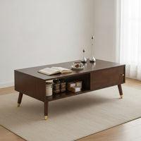 Coffee Table with Storage Rectangular Wood Coffee Table Mid-Period Modern Furniture for Apartment