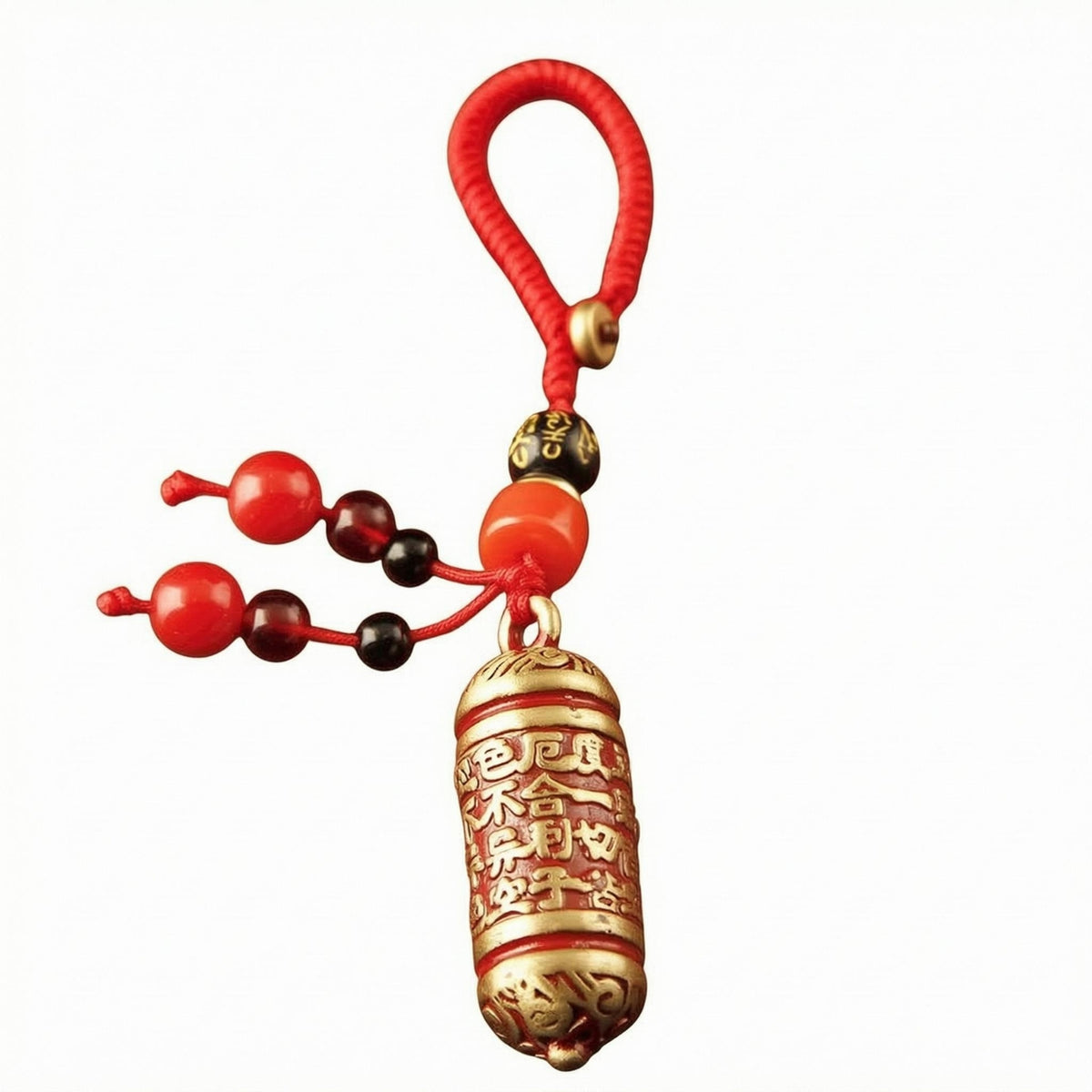 Gold-Tone Lacquered Brass Charm Bead-Like Cylindrical Charm Chinese-Character Style Text Brass Charm