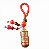 Gold-Tone Lacquered Brass Charm Bead-Like Cylindrical Charm Chinese-Character Style Text Brass Charm