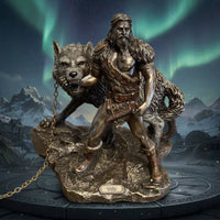 Viking-Era God Tyr Statue Antique Look Viking-Era God Statue Tyr and Mythic Wolf Figurine Hand-Painted Intricacies Viking