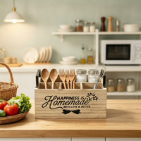 Storage Box with Handles Rectangular Countertop Storage Box Farmhouse Silverware Holder for Dining Room