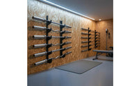 Black Coated Wall Mounted Barbell Rack Space Saving 6 Slot Bar Storage Rack Easy Installation Wall Mounted Bar Holder Heavy Duty for Home Gym