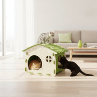 Semi-Enclosed Felt Cat House Two-wayEntry Cat Hideaway with Toy Indoor Kitty Hut Cozy for Apartment