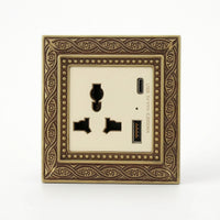 Vintage Switch Socket Panel Ornate Decorator Light Switch with Wall Plate Embossed Fitting Brass-Colored for Interior Designers, Homeowners, Living Room, Bedroom, Hotel, Renovation