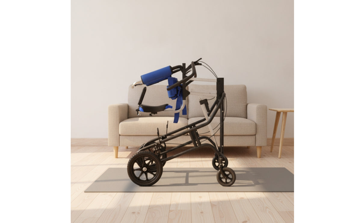 Wheeled Gait Training Machine with Seat Padded Standing Assistance Device with Wheels Adjustable Rehabilitation Equipment Heavy-Duty for Stroke Survivors, Elderly