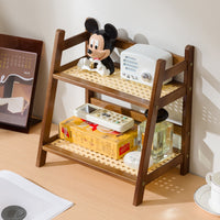 Ins Vintage Style Rattan Cream Color Double-Layer Desktop Storage Rack