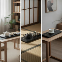 Wood Tea Tray with Brass Accents Artisanal Rectangular Tea Board Low-Silhouette
