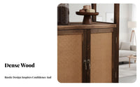 hardwood Wood Frame Rattan Door Cupboard Vintage design 2-Door Rattan Chest Multifunctional Storage Cabinet Minimalist Design for Apartment Dwellers, Homeowners, Renters, Bedroom, Living Room, Entryway, Hallway