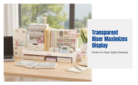 Desktop Transparent Screen Riser Display Rack, Office and Student Desk Organizer Shelf
