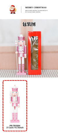 25 New 38cm Pink Glitter Nutcracker Solid Wood Decorative Puppet Gift