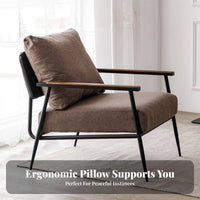 Minimalist Design Upholstered Metal Frame Chair Light Luxury Aesthetic Upholstered Single Armchair Soft and Comfortable Lounge Seat Thickly Padded Cushion for Homeowners, Readers, Office Workers, Living Room, Bedroom, Study, Reading Nook