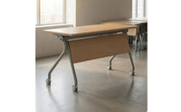 Swivel Casters Mobile Meeting Table Wood-Grain Folding Conference Table Front Panel Office Furniture Rectangular for Offices