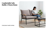 Fabric Couch with Wood trim Japanese aesthetic Sofa Minimalist Design Comfortable pading for Homeowners, Lounge Area, Bedroom