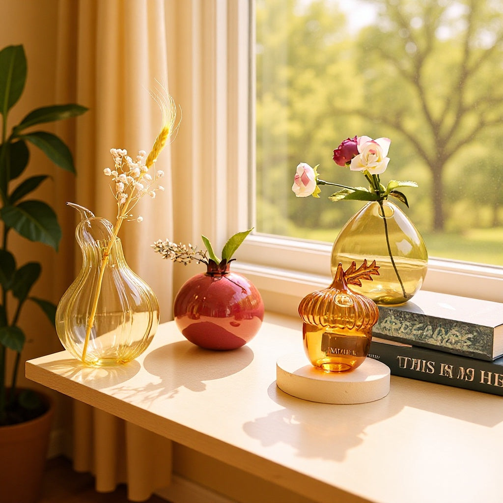 Decorative Glass Vase with Nordic Style, Gourd Shape, for Home Decor
