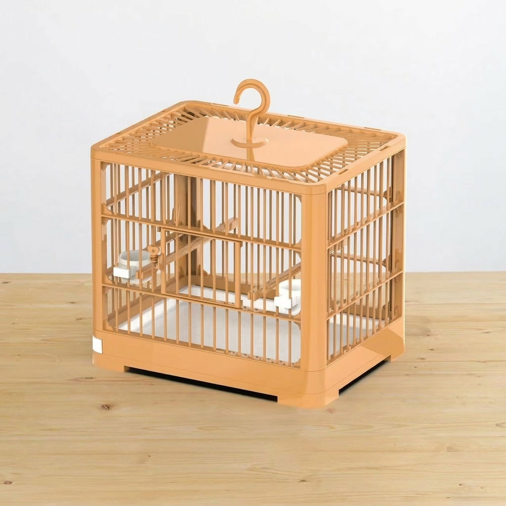 Small Bird Cage Portable Carrier with Handle, Rectangular PP Material Indoor Outdoor Enclosure with 2 Perches and Slide-Out Tray for Parakeet
