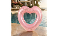 Glitter Heart Floatie Glossy Heart-Shaped Inflatable Easy Inflate and Deflate