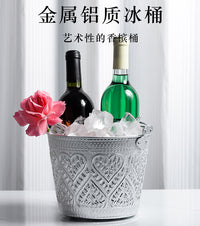 泰国进口金属冰酒桶手工心形纹香槟桶家用红酒冰桶酒吧ktv冰块桶