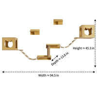 Solid Wood Feline Perch Wall-Mounted Condo with Bed, Indoor Activity Perch for Felines, Space Saving Living Room Furniture and Scratching Surface