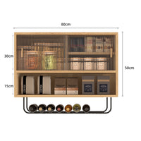 Fluted Door Cabinet Solid Wood Hanging Kitchen Cupboard Wall Mounted Storage Shelf Fluted Glass Door Wall Cabinet Suitable for Gift Giving Home Decoration