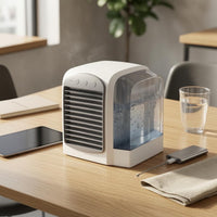 USB Mini Air Chiller Desktop Bladeless Air White Cooling Unit and Gray Humidifying Fan for Office
