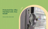 Sliding opening lock, security latch for door panels, zinc alloy, child protection, easy installation
