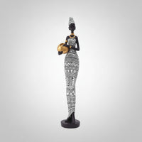 African Woman Figurine Elegante Figurine with Bowl Slender for Bookshelf