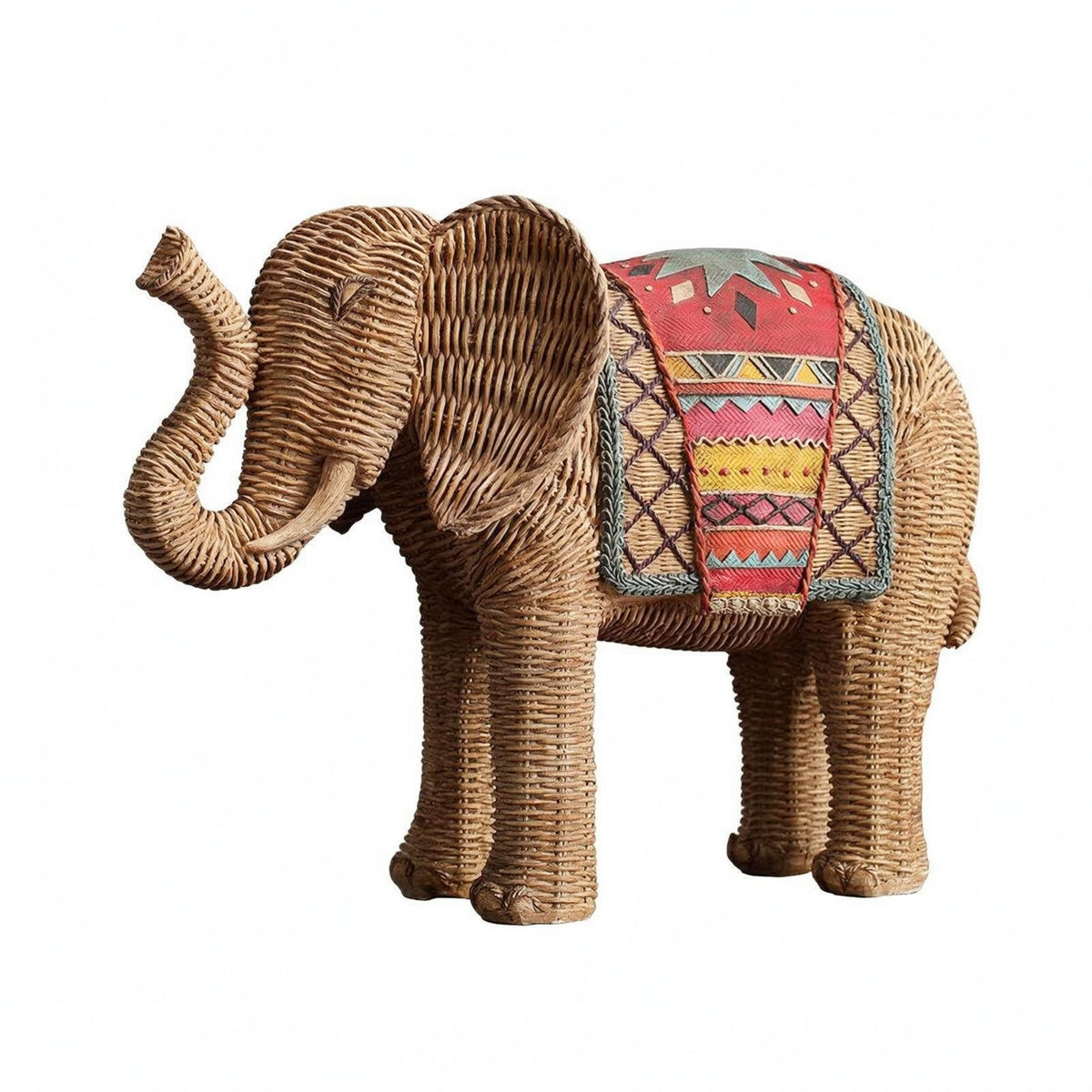 Rattan Elephant Figurine Tabletop Decorative Elephant Statue Feng Shui for Study