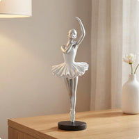 Ballet Performer Figurine White Tutu-Style Ballerina Statue Black Base for Shelf