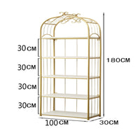 Nordic Floor Standing Shelf Elegant Design Gold Metal Frame Bookcase Sturdy & Stable Multi-Tier Metal Bookshelf for Living Room, Beauty Shop, Entryway