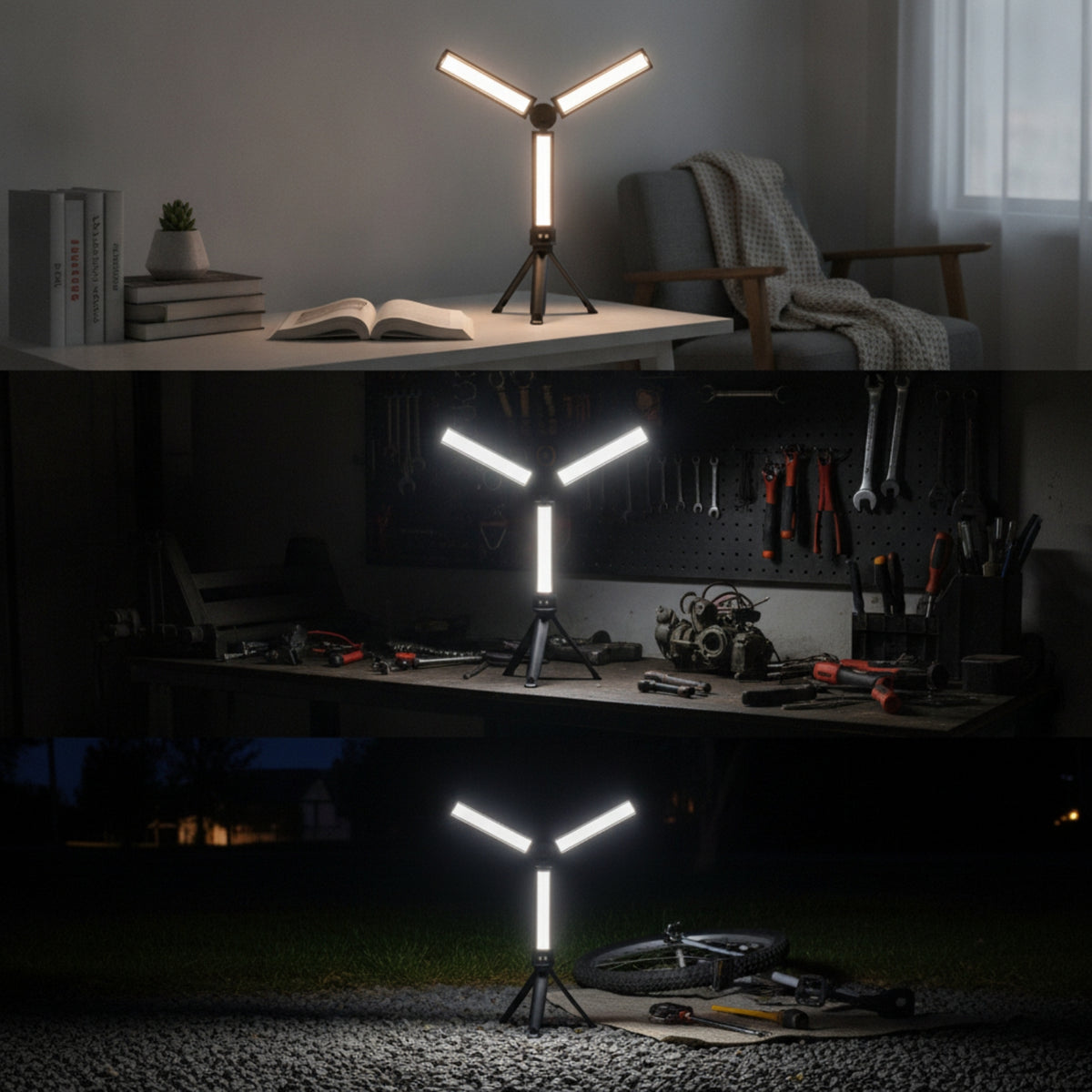 USB Rechargeable Foldable Work Light with Tripod Portable LED Work Light with Stand Handsunrestricted Super Bright for DIYers, Mechanics, Garage, Car Repair, Emergency