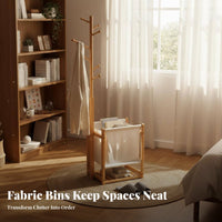 Coat Rack with Laundry Hamper Space-Saving Clothing Stand Detachable Basket