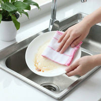 5-Layer Dishcloths and Oil-Resistant Kitchen Cloth, White with Rose Striped Yarn Dish Cloths for Dishes, Dual-Sided Bulk Pack Cleaning