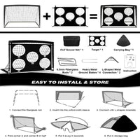 5x4ft Soccer Goal and Net Portable Detachable 2-in-1 Goal 420D Oxford Cloth